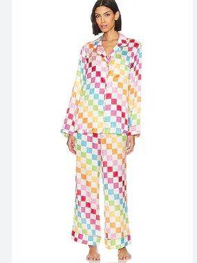 MUMUMulticolor Checkered Pajama Set in Pink, Orange, Green, Blue, Cream XS
